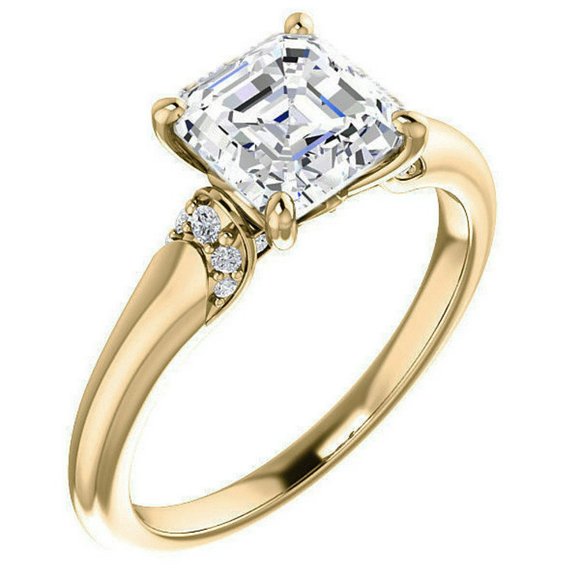 1.9Carat -7.0mm Asscher Moissanite Accented Engagement Ring - Picture 6 of 15